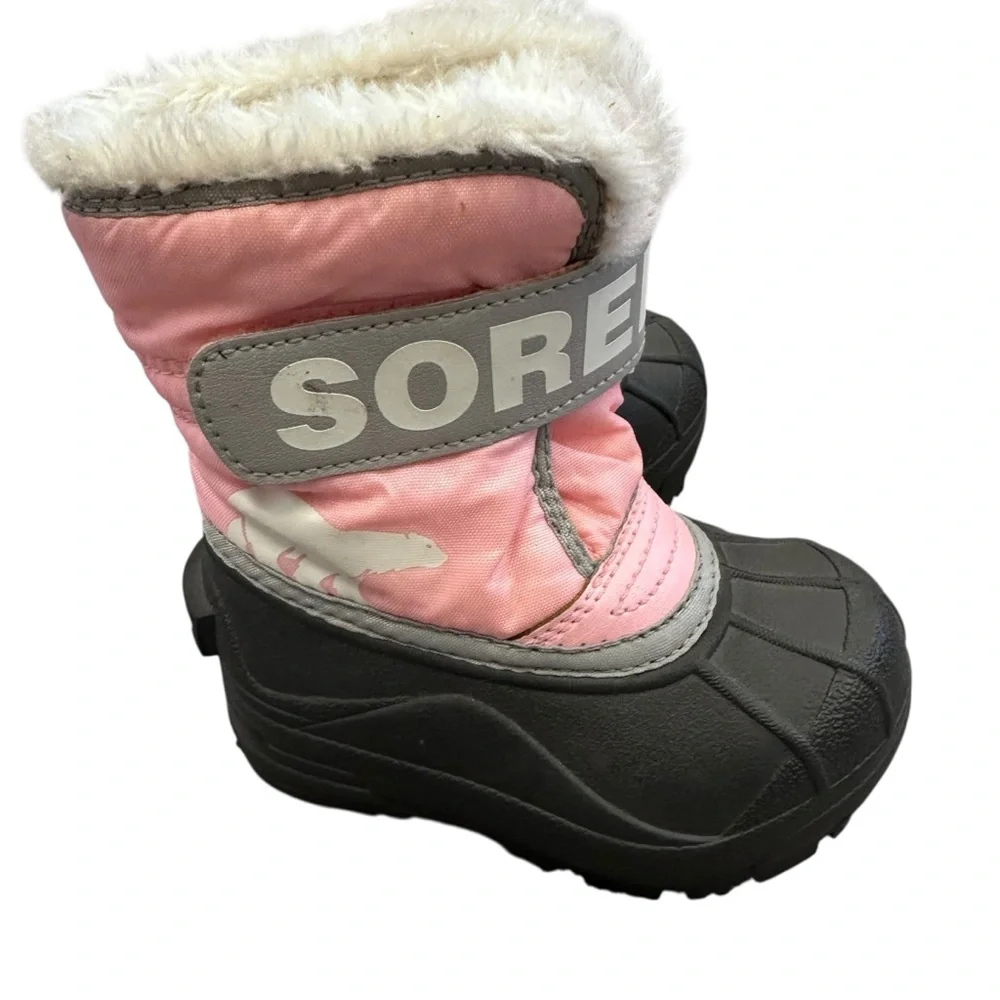 Sorel Snow Commander Winter Boots Lined Pink White Black Toddler‎ Size 6